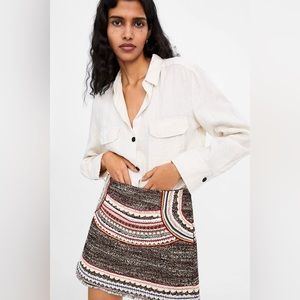 Zara Multicolored Tweed Embellished Mini Trims Skirt Large